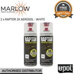 2 x U-POL RAPTOR 2K Tough Bed Liner Aerosol - 400ML White Protective Coating
