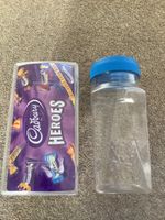 Vintage Cadbury Roses Clear Plastic Sweet Jar 2lb no labels & Heroes plastic box
