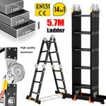 5.7M Folding Combination Ladder 4x5 Rungs Multi-Purpose Ladder Extendable Steps