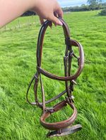 Brown and tan leather bridle with flash - full