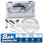 8 Pcs Professional Maths Geometry Set Compass Ruler Protractor Case School Exam
