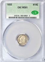 1832 CAPPED BUST HALF DIME CACG MS61 CAC FLASHY COIN