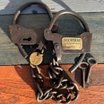 Alcatraz Prison 21" Handcuffs, Iron Adjustable Cuffs W/ Chain Antique Finish