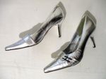 Vintage 1980s Silver Leather Shoes Metallic Stiletto Heels UK 7 made in England