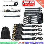 4x Black CAR TRAILER Retractable Tie Down Transporter Heavy Duty Ratchet Straps