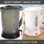 Quest Travel Kettles / Black or White / 0.5L / 600 Watt / Indicator Light
