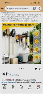 Heavy Duty Wall Mounted Garage Shed Tool Rack 6 Adjustable Hooks Black