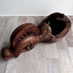 Sumitsubo Crane Turtle Carved Wooden Japanese Ink Pot Chalk Line 255mm