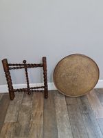 Vintage Brass Tray Table Moroccan Islamic Folding Base Engraved Coffee Table