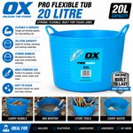OX Pro Flexible Tub 20L Mixing Bucket Plaster Builders Heavy Duty Tray