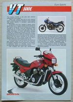 HONDA VT500E EURO SPORTS MOTORCYCLE Sales Specification Leaflet c1985