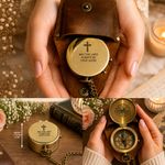 Personalised Brass Gold Finish Compass with Leather Case Gift for Him, For Her