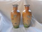 PAIR VINTAGE CERAMIC ORIENTAL PAINTED DECORATION VASES of 26.5cm HIGH