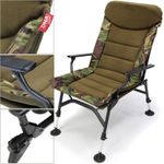 Carp Fishing Padded High Back Chair + Armrest Adjustable Mud Feet Camo Camping