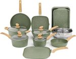 17 Pcs Kitchen Cookware Pot Set Granite Coated Nonstick Cooking Pan Set and Pots