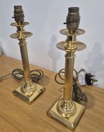 Vintage Pair Solid Brass Corinthian Column Table Lamps Regency Neoclassical