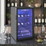 68L Wine Cooler, 24 Bottle Wine Fridge with Glass Door, LED Light, Refurbished