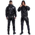 Unisex Womens Mens Hooded Jacket Tops with Pants  PVC Sauna Suit Exercise Qutfit
