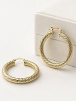 9ct Yellow Gold Filled 40mm Patterned Round Chunky Creole Hoop Earrings