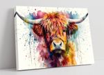 WATERCOLOUR SPLASH ART STYLE HIGHLAND COW CANVAS WALL ARTWORK PIC PRINT
