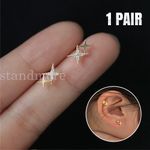 Shiny Sterling Silver Cute Small CZ Double Star Stud Earrings Women Gift UK