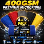 Premium 400GSM Microfibre Cleaning Cloths 4/12 Pack XL for Car/Kitchen/Home