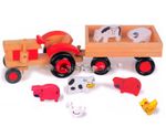 Wooden Farm Tractor & Trailer with Wooden Animals