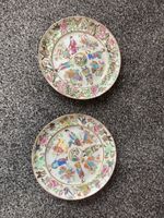 Pair Chinese porcelain famille rose plates, c. 1840, Qing Dynasty. GENUINE RARE