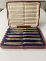 6 Antique Walker & Hall Sheffield Sterling Silver Fish Knives 1927 Original Case
