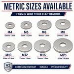 FORM G WIDE THICK FLAT WASHERS A2 STAINLESS STEEL M4 M5 M6 M8 M10 M12 M16 M20