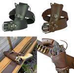 Cowboy Western Revolver Single Gun Holster Belt Black & Brown Genuine LeatherNEW