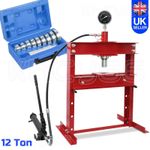 12 Ton Heavy Duty Hydraulic Bench Shop Press with 10 Pcs Bearing Bush Driver Kit