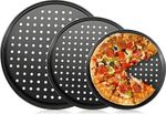 3 x Pizza Tray Perforated Non-Stick Baking Pan Round Mesh Set of 3 - 26/28/32cm