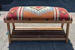 Beautiful Contemporary Kilim Kelem Flat Weave Upholstered Bench Seat With Rack