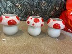 Ceramic White & Red Polka Dot ,Mushroom Figurine, Glossy Decorative Nature Theme