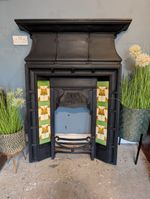 Large Art Nouveau C.1903 Tiled Antique Cast Iron Fireplace