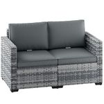 Outsunny 2 Seater Rattan Garden Sofa with Deep Seat, Wide Arms, Mixed Grey