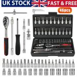 46PCS Metric Socket Wrench Set 1/4" Drive Ratchet Tools Kit Vehicle Repair Tools