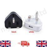 UK 3 Pin Dual USB Plug Adapter Mains Wall Charger 1/2/3-Port For Phones Tablet