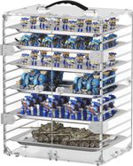 OUUTMEE Miniature Storage Case with 6 Metal Trays, Clear Acrylic Miniature Carry