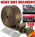 20M Titanium Gold Heat Wrap Tape Exhaust Insulating Downpipe Manifold 20Ties UK
