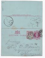 1894 QV FINE 1½d JUBILEE STAMP ON GLASGOW 1d LETTER CARD TO STUTTGART GERMANY