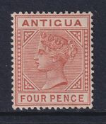 Antigua QV 1884 4d variety SG28a. Top of Left Triangle Detached. Unused no gum.