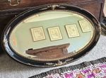 Antique 1920s Oval Ebonised And Gilt Mirror Slightly Distressed Mirror Bevelled