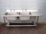 PLAND STAINLESS STEEL CATERING SINK DOUBLE BOWL 180cm L x 65cm D x 90cm H