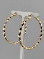 9ct Yellow Gold 46mm Large Twist Hoop Earrings - Hallmarked