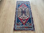Vintage Turkish Small Rug 1.7 x 3.6 ft Handmade Wool Navy Red Anatolian Carpet