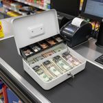Heavy Duty Steel Cash Box Security Money Storage Tin with Key Lock & Money Tray 