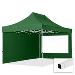 3x4.5m PES Pop Up Gazebo Steel 30 mm Sidewalls with Panorama Windows, dark green