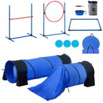 Uimoso Dog Agility Training Equipment 7 PCS Set w/ Hurdles 2 Tunnels Jump Ring